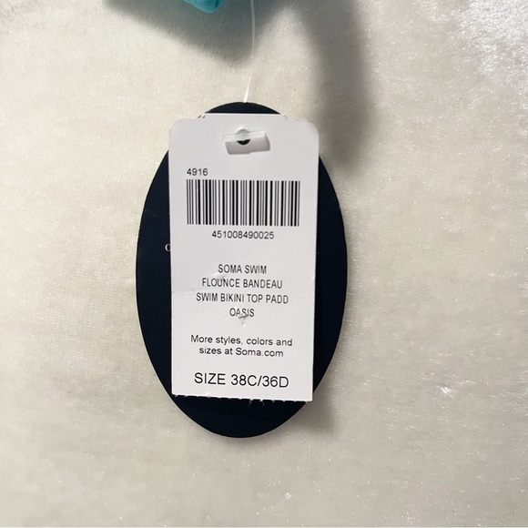 NWT SOMA SWIM Flounce Bandeau Bikini Top Blue Size 38C/36D - Picture 6 of 10